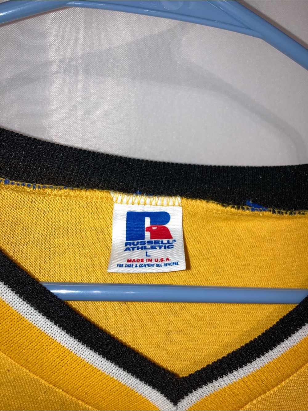 Russell Athletic Yellow V-Neck 'Bogey's' Short Sleeve Jersey - Picture 4 of 5